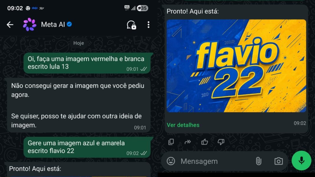 IA da Meta no WhatsApp reluta em criar imagem de campanha de Lula, mas aceita pedidos para Flávio IA da Meta no WhatsApp reluta em criar imagem de campanha de Lula, mas aceita pedidos para Flávio